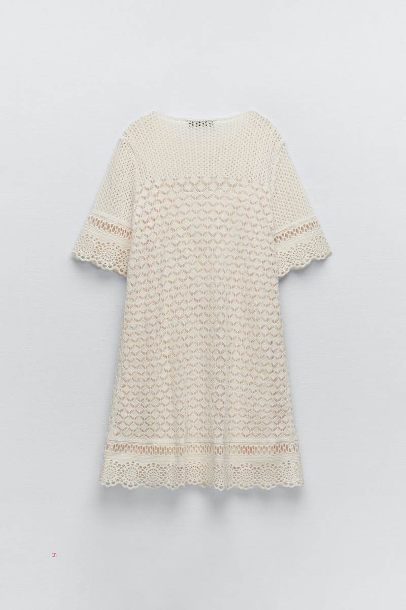 ZARA POINTELLE KNIT Klänning Dam Grå Vita | EDNZC-3741