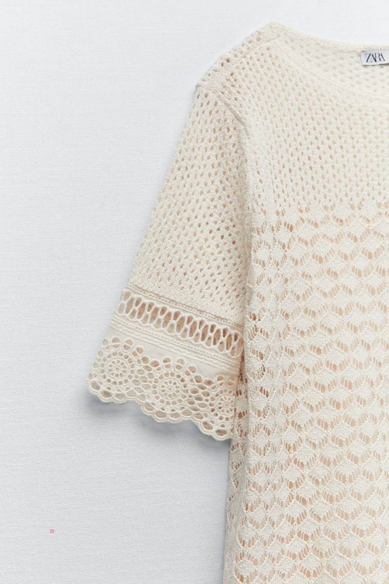 ZARA POINTELLE KNIT Klänning Dam Grå Vita | EDNZC-3741