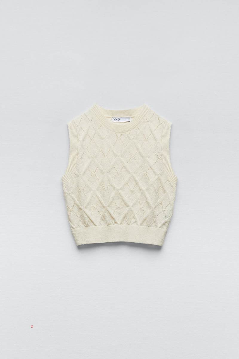 ZARA POINTELLE-KNIT TOP Crop Top Dam Grå Vita | NBZPL-9635
