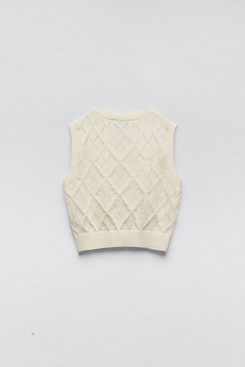 ZARA POINTELLE-KNIT TOP Crop Top Dam Grå Vita | NBZPL-9635