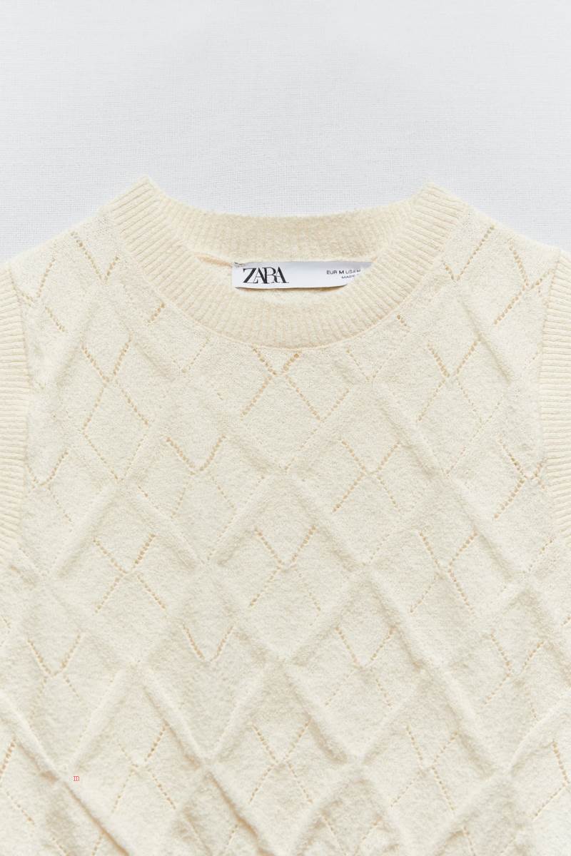 ZARA POINTELLE-KNIT TOP Crop Top Dam Grå Vita | NBZPL-9635