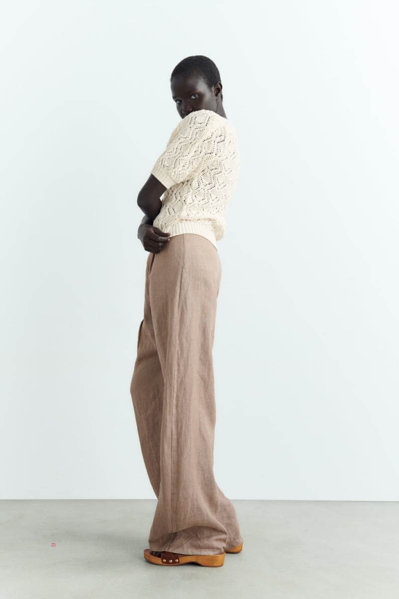 ZARA POINTELLE-KNIT TOP Stickat Dam Grå Vita | VOBRK-7062