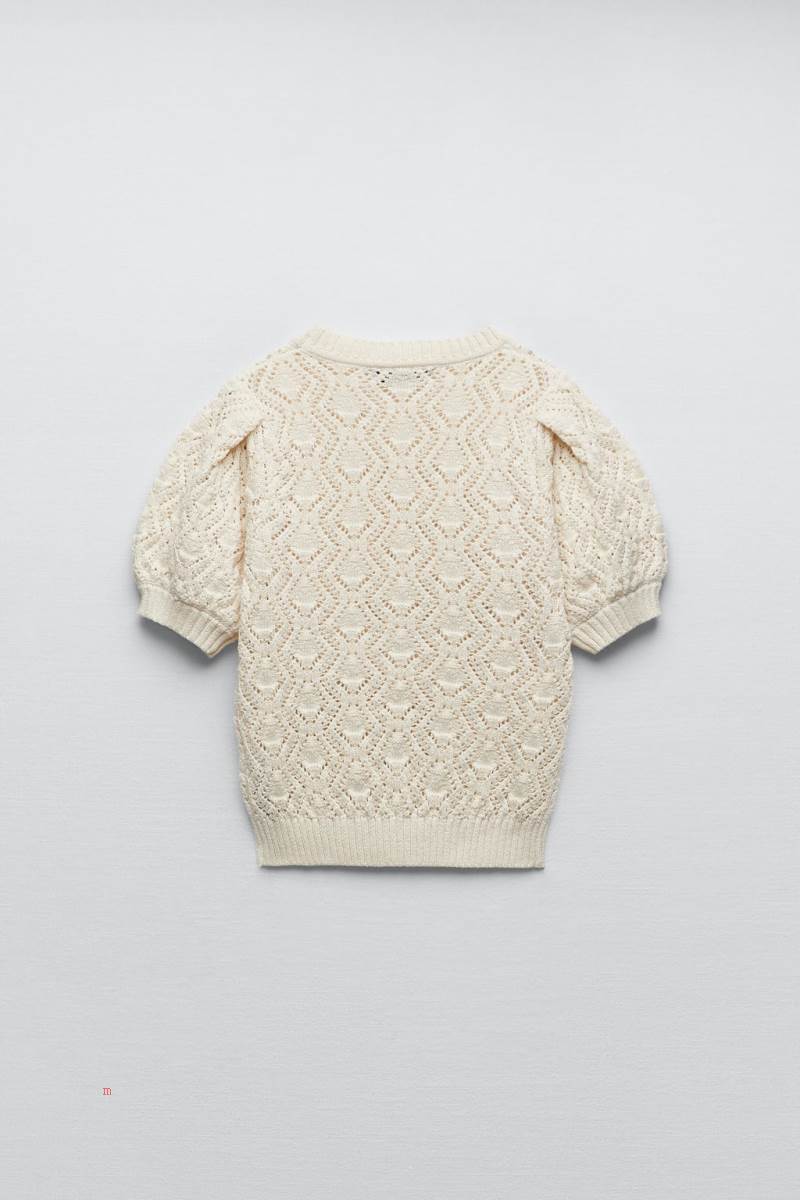 ZARA POINTELLE-KNIT TOP Stickat Dam Grå Vita | VOBRK-7062