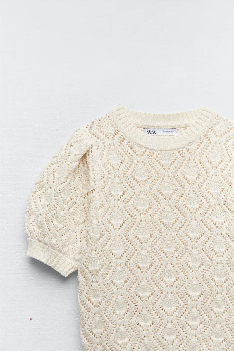 ZARA POINTELLE-KNIT TOP Stickat Dam Grå Vita | VOBRK-7062