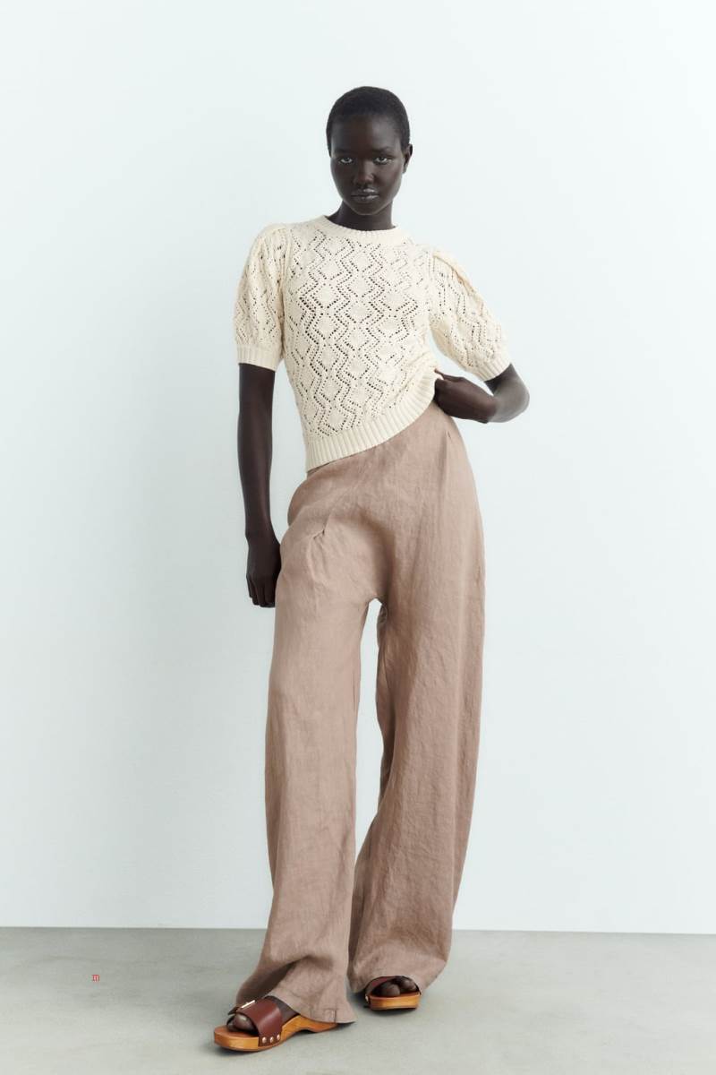 ZARA POINTELLE-KNIT TOP Stickat Dam Grå Vita | VOBRK-7062