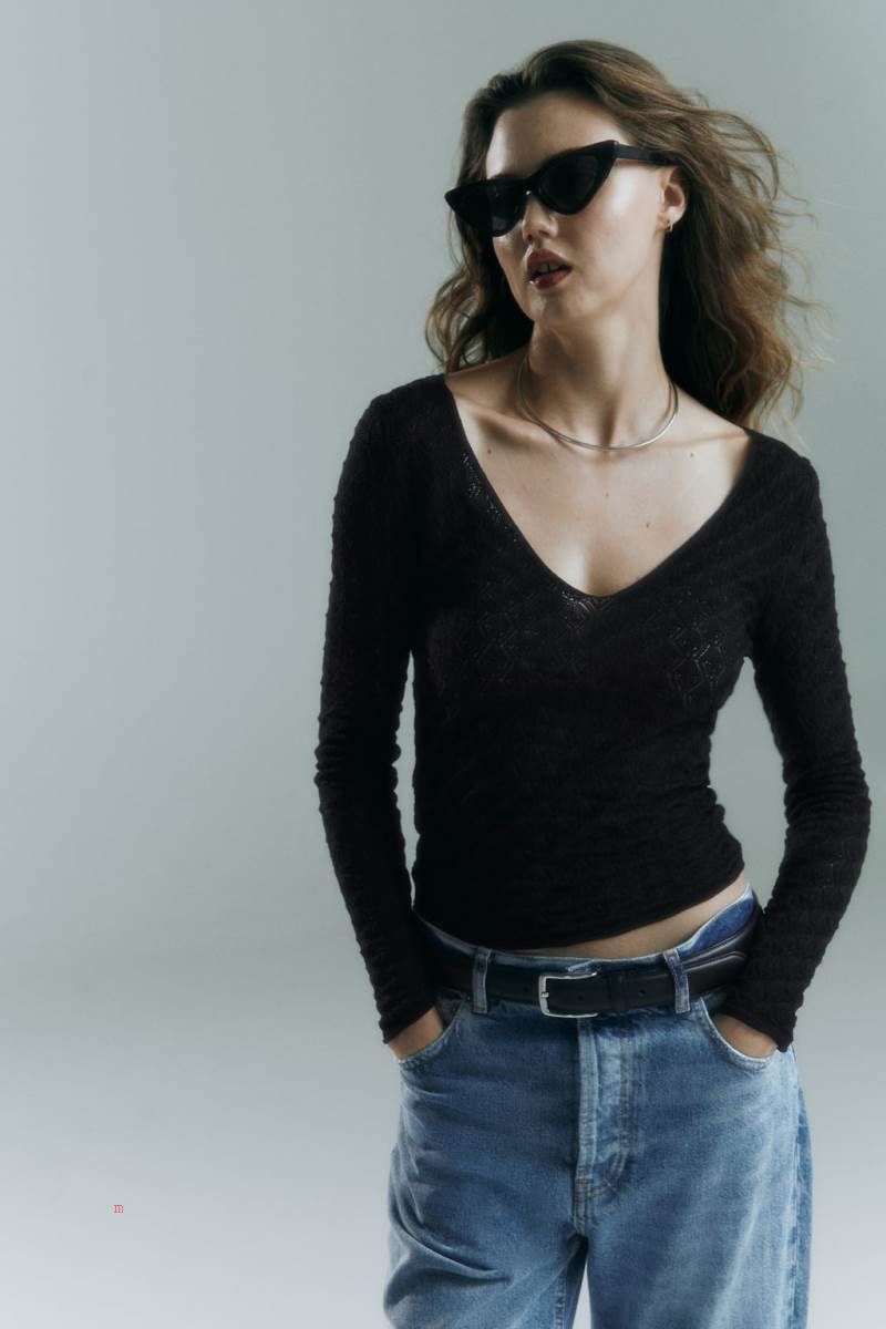 ZARA POINTELLE KNIT Tröjor Dam Svarta | PVEJF-3296