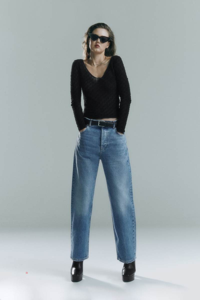 ZARA POINTELLE KNIT Tröjor Dam Svarta | PVEJF-3296