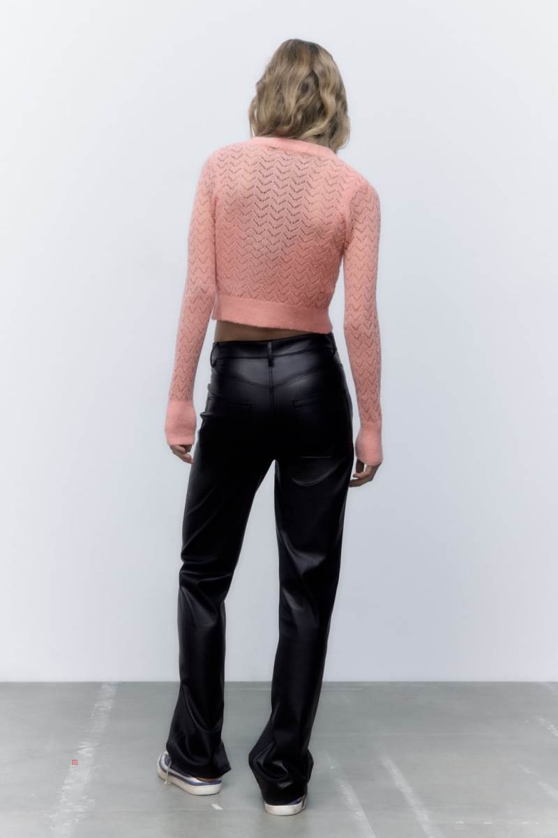 ZARA POINTELLE KNIT WITH RHINESTONE BUTTONS Cardigan Dam Rosa | FIBOT-8520