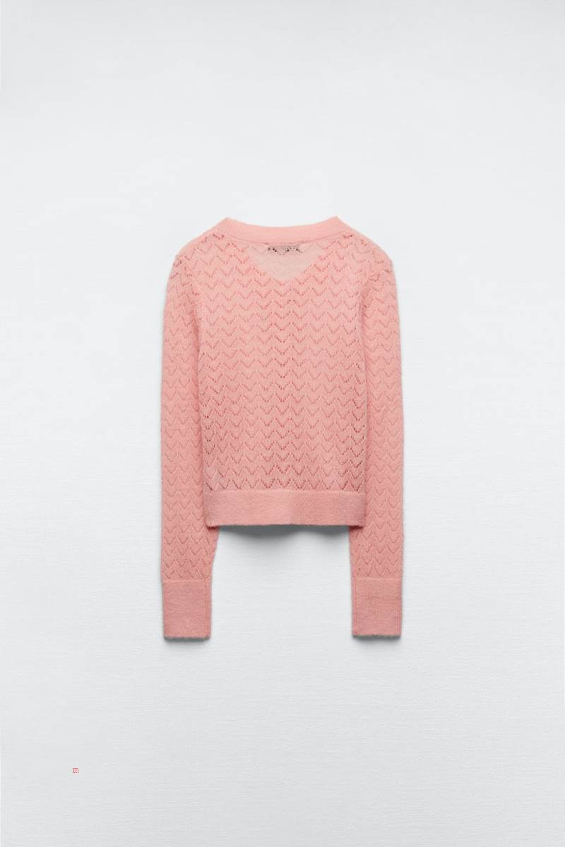 ZARA POINTELLE KNIT WITH RHINESTONE BUTTONS Cardigan Dam Rosa | FIBOT-8520