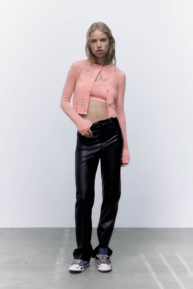 ZARA POINTELLE KNIT WITH RHINESTONE BUTTONS Cardigan Dam Rosa | FIBOT-8520