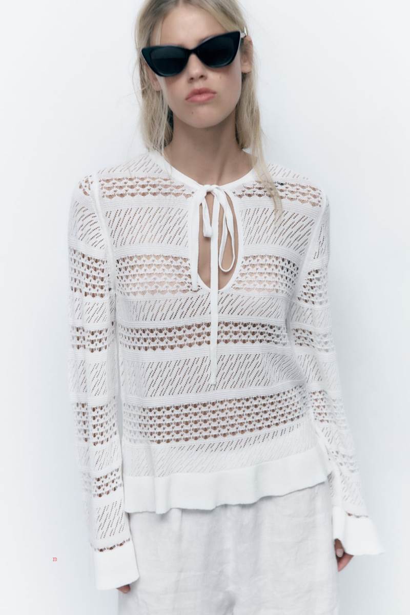 ZARA POINTELLE TOP Stickat Dam Vita | VWQSG-1564