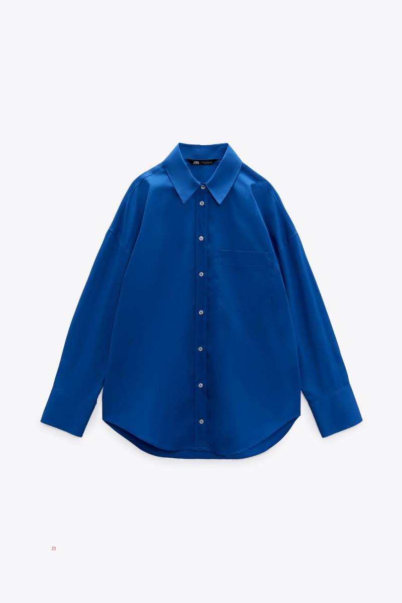 ZARA POPLIN Skjorta Dam Blå | YKSCD-5903