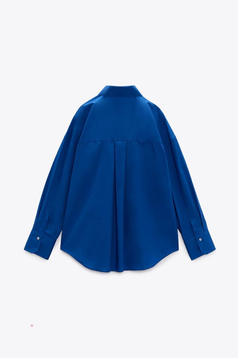 ZARA POPLIN Skjorta Dam Blå | YKSCD-5903