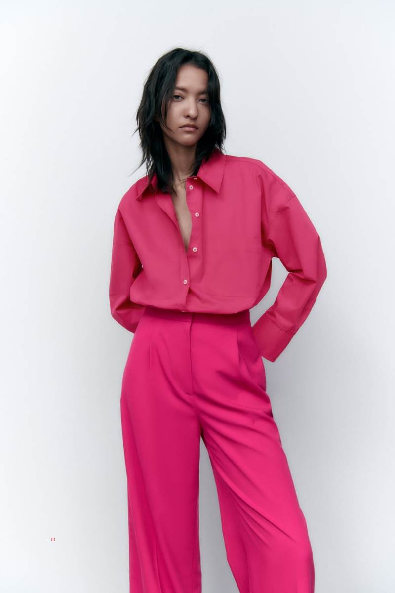 ZARA POPLIN Skjorta Dam Fuchsia | GHYFT-6780