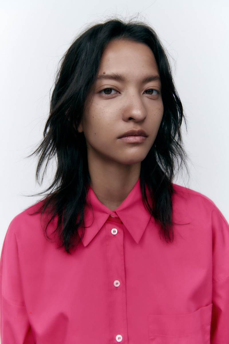 ZARA POPLIN Skjorta Dam Fuchsia | GHYFT-6780