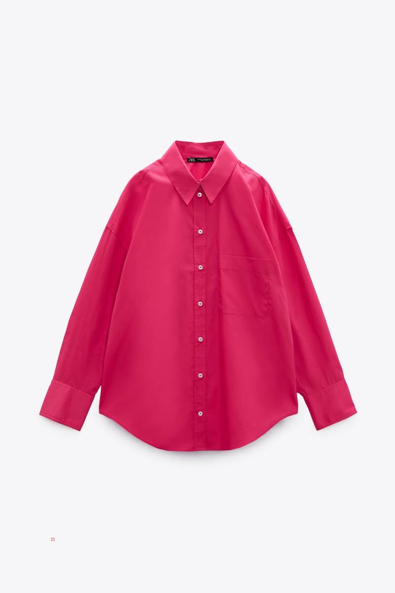 ZARA POPLIN Skjorta Dam Fuchsia | GHYFT-6780