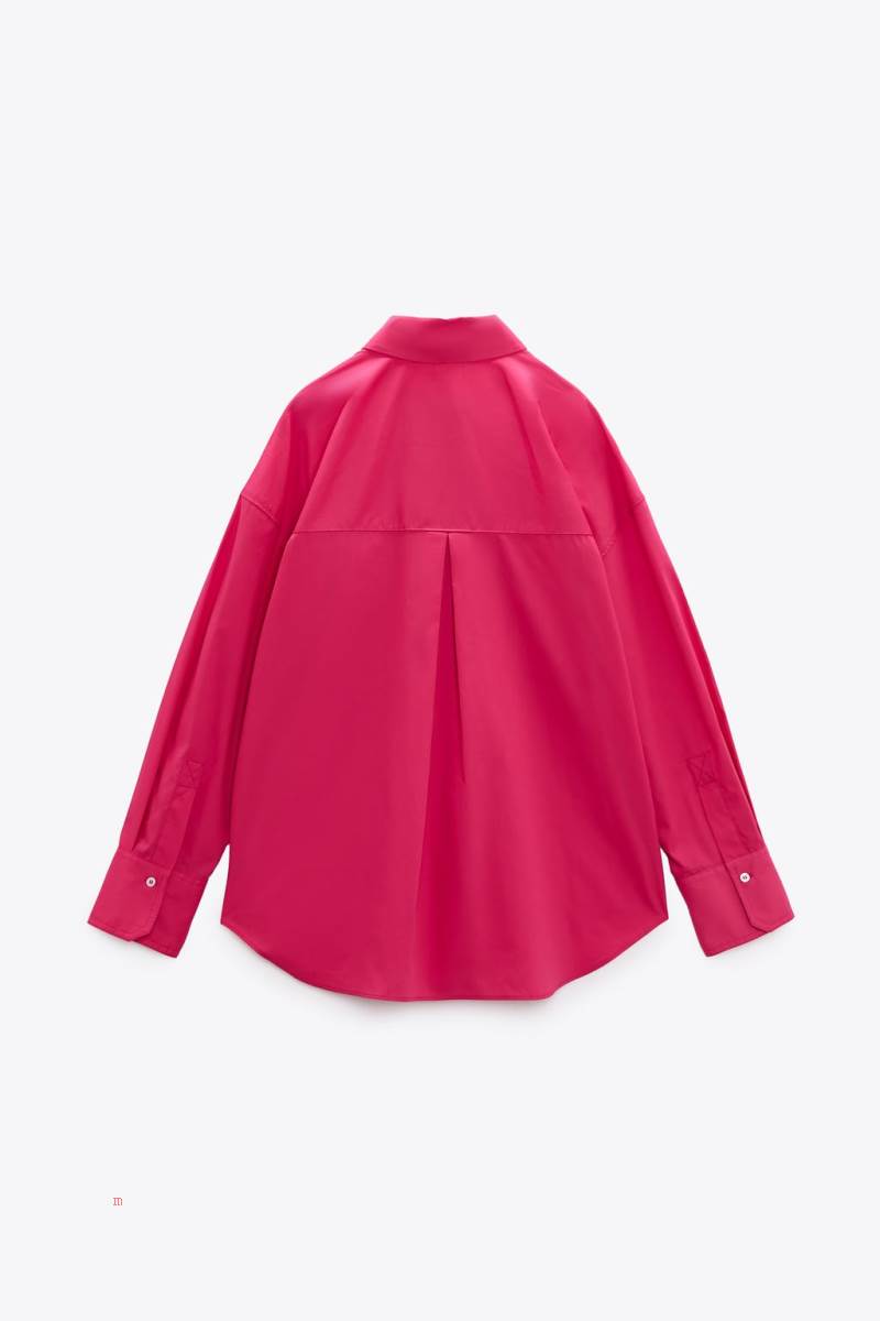 ZARA POPLIN Skjorta Dam Fuchsia | GHYFT-6780