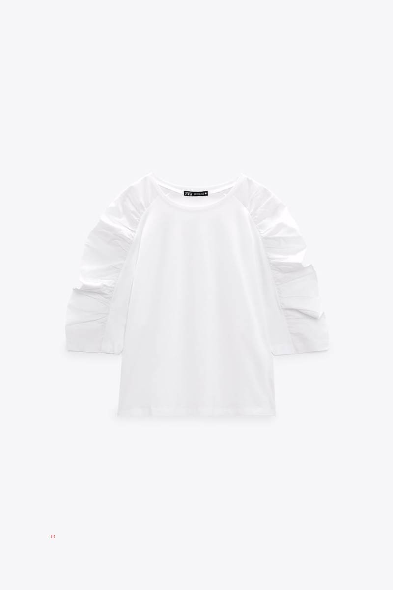 ZARA POPLIN T-shirt Dam Vita | HWVFR-0243