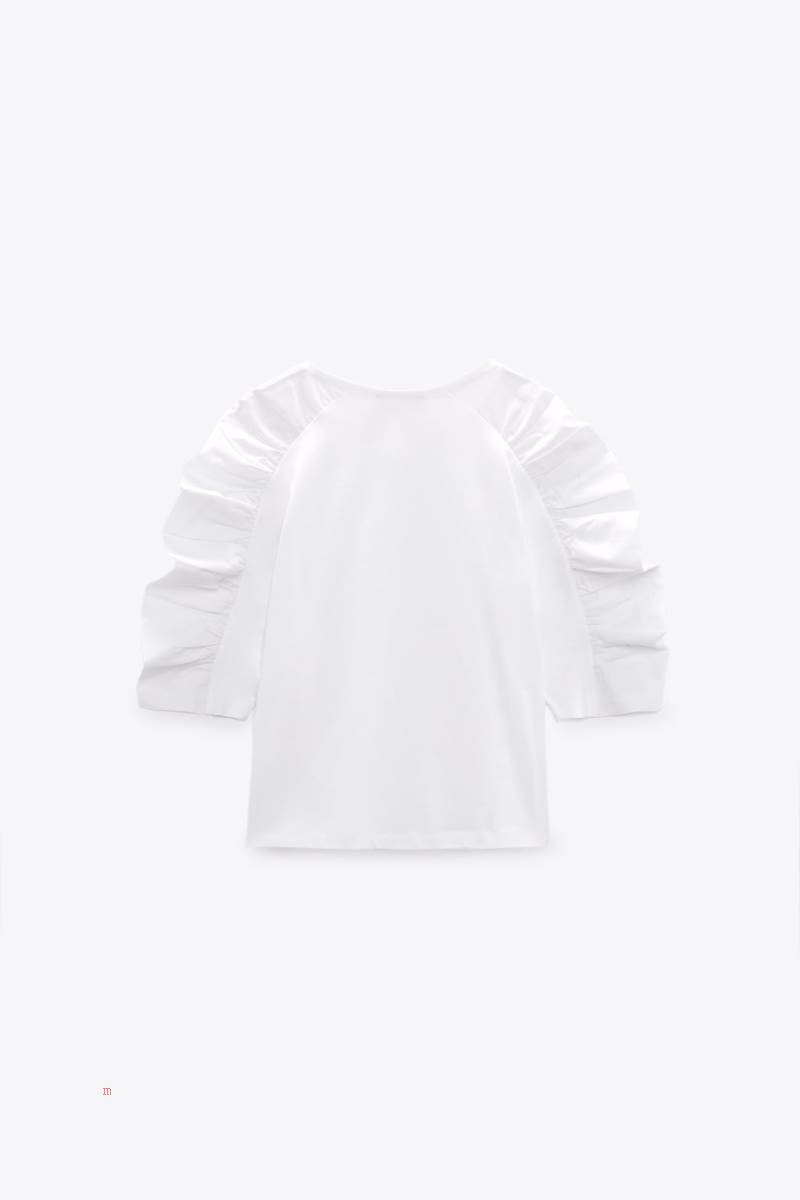 ZARA POPLIN T-shirt Dam Vita | HWVFR-0243
