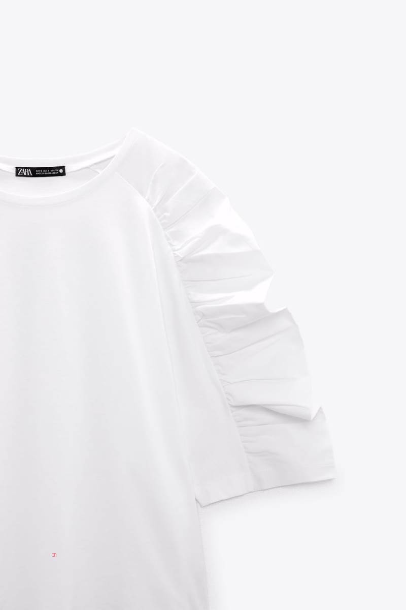 ZARA POPLIN T-shirt Dam Vita | HWVFR-0243