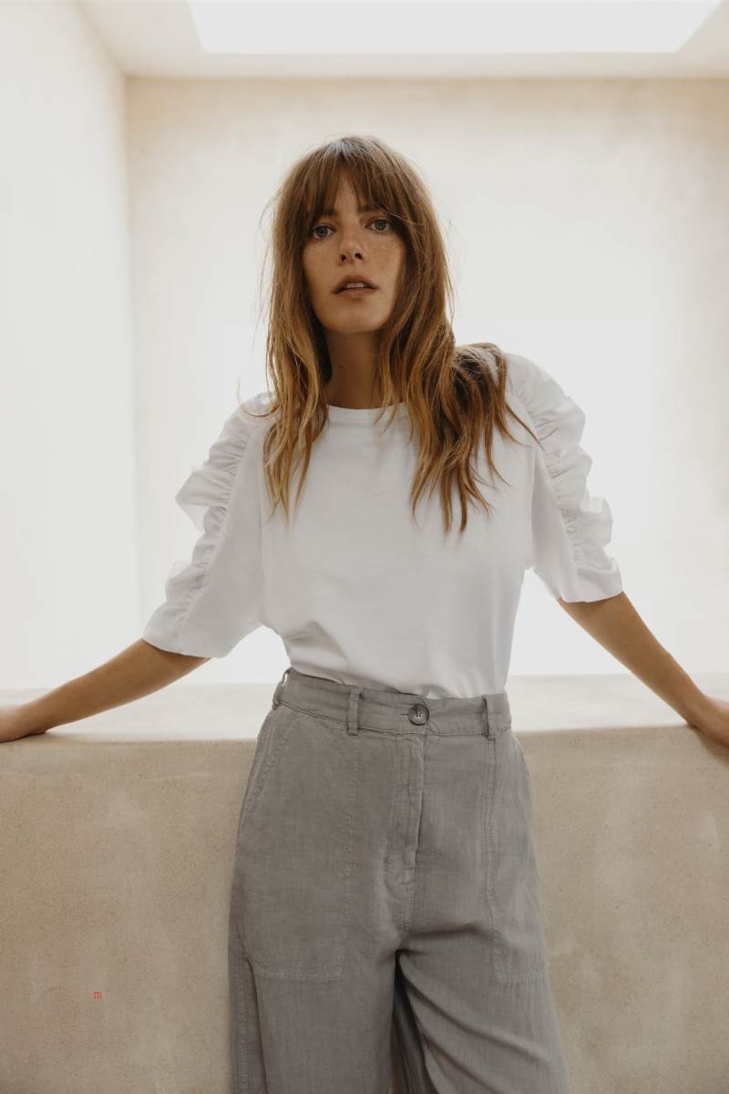 ZARA POPLIN T-shirt Dam Vita | HWVFR-0243