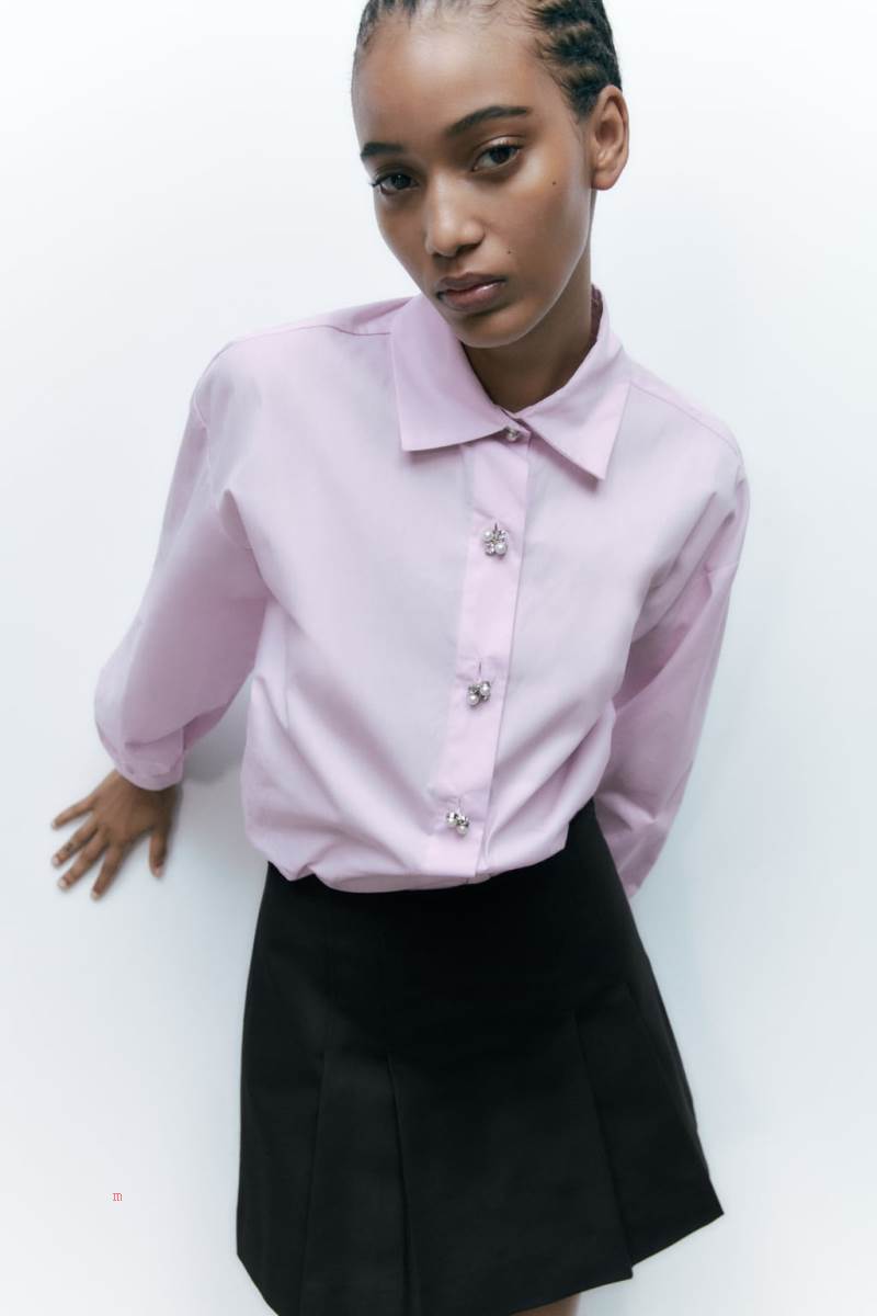 ZARA POPLIN WITH BEJEWELLED BUTTONS Skjorta Dam Ljusrosa | ITJOS-5294