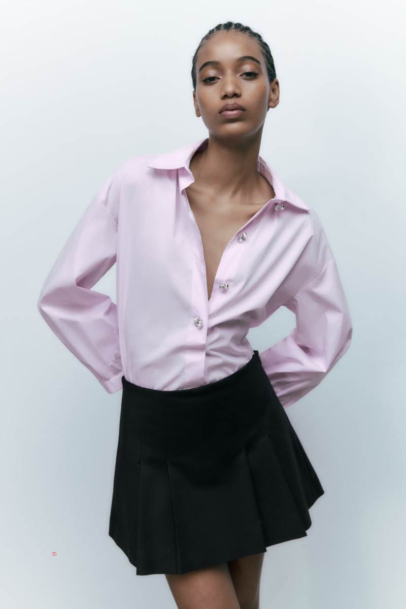 ZARA POPLIN WITH BEJEWELLED BUTTONS Skjorta Dam Ljusrosa | ITJOS-5294