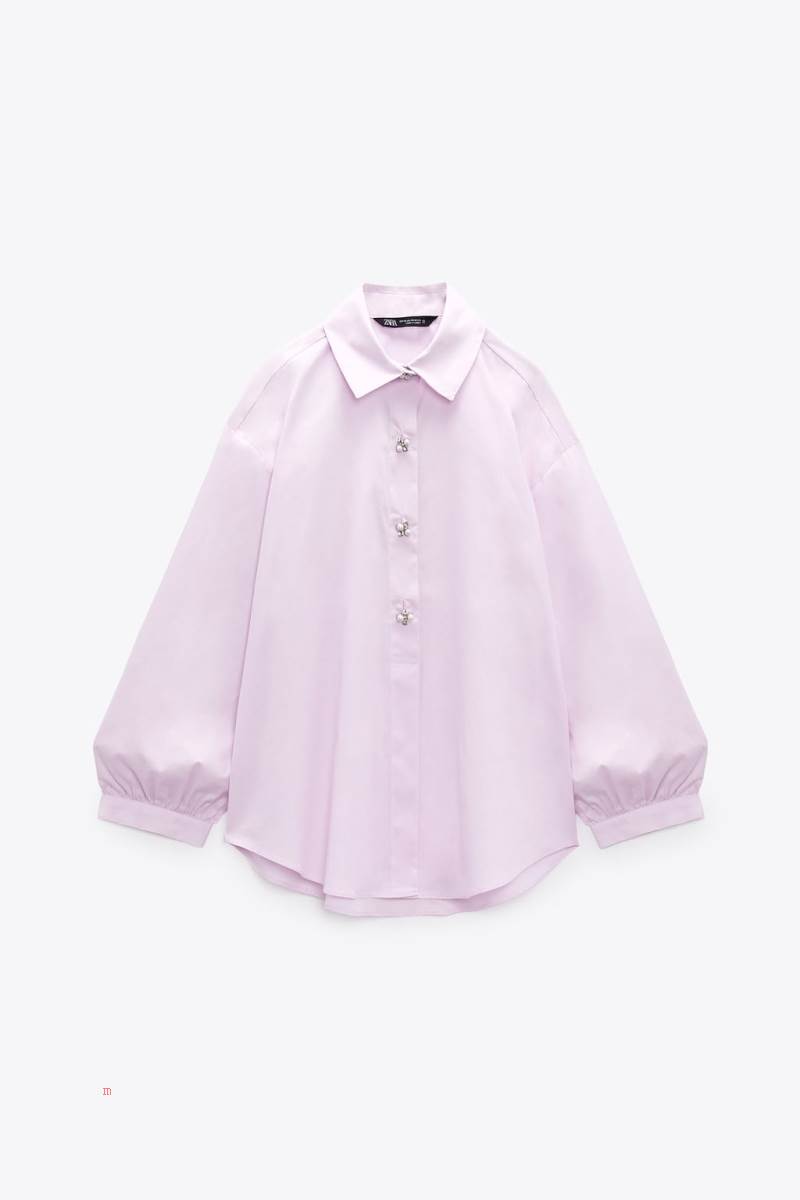 ZARA POPLIN WITH BEJEWELLED BUTTONS Skjorta Dam Ljusrosa | ITJOS-5294