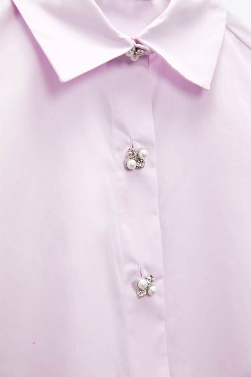 ZARA POPLIN WITH BEJEWELLED BUTTONS Skjorta Dam Ljusrosa | ITJOS-5294