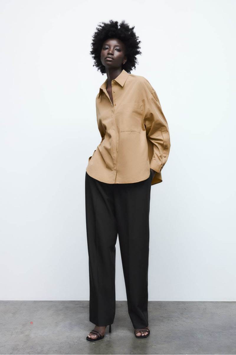 ZARA POPLIN WITH BUTTONED SLEEVES Skjorta Dam Bruna | TNIYE-7052