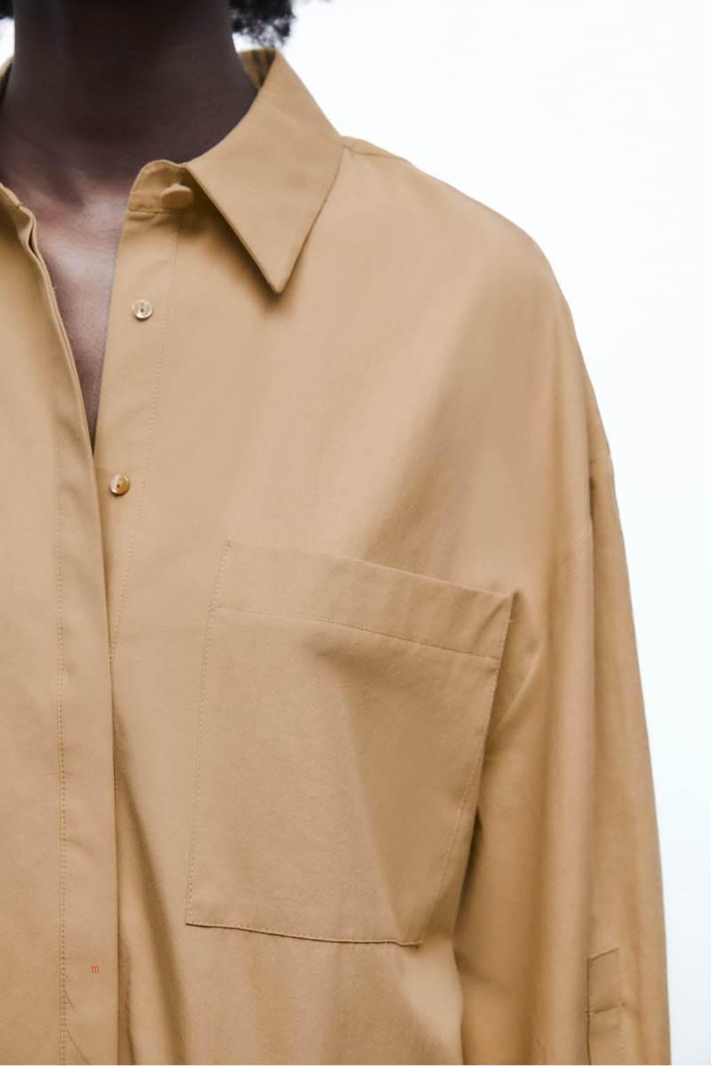 ZARA POPLIN WITH BUTTONED SLEEVES Skjorta Dam Bruna | TNIYE-7052