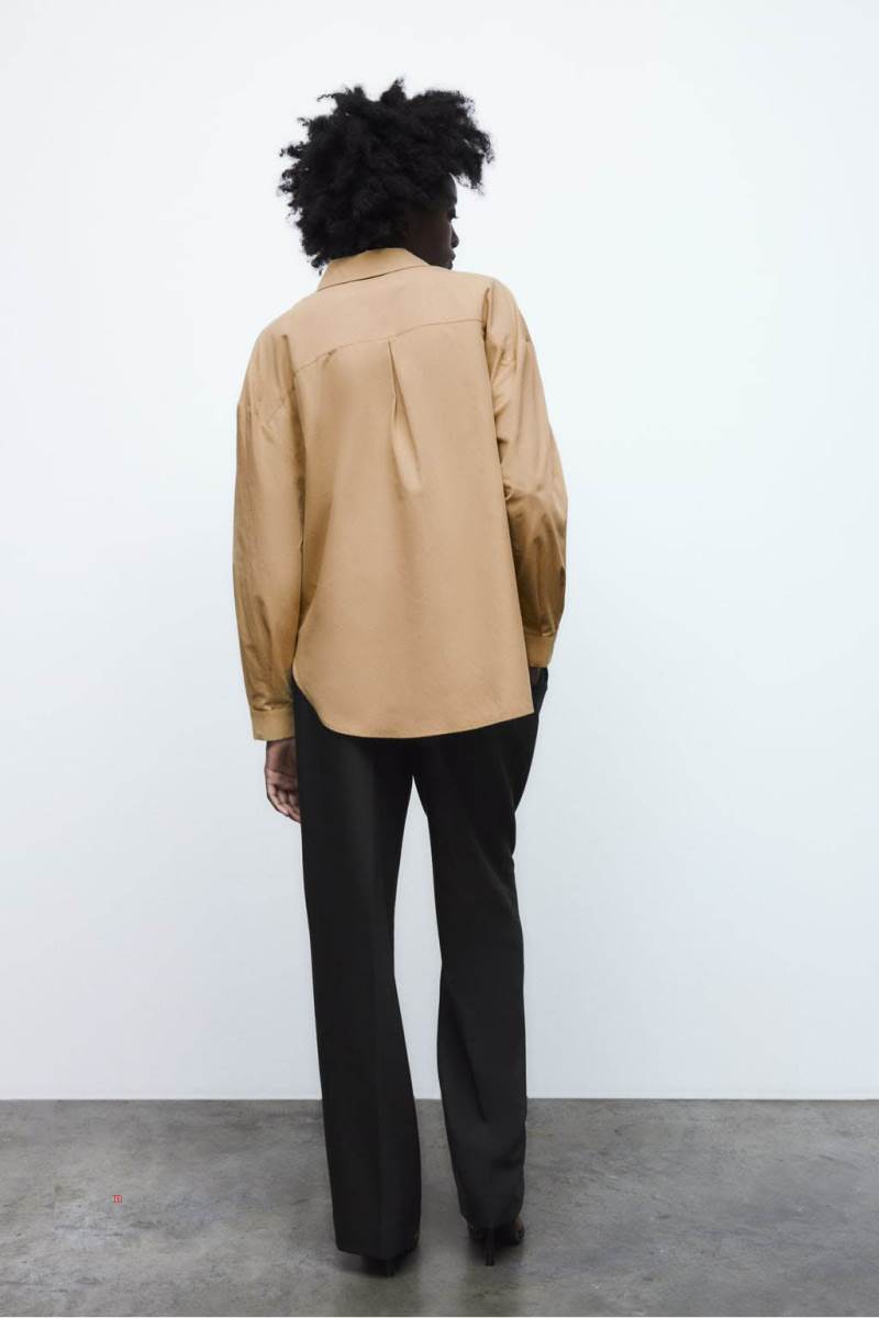 ZARA POPLIN WITH BUTTONED SLEEVES Skjorta Dam Bruna | TNIYE-7052