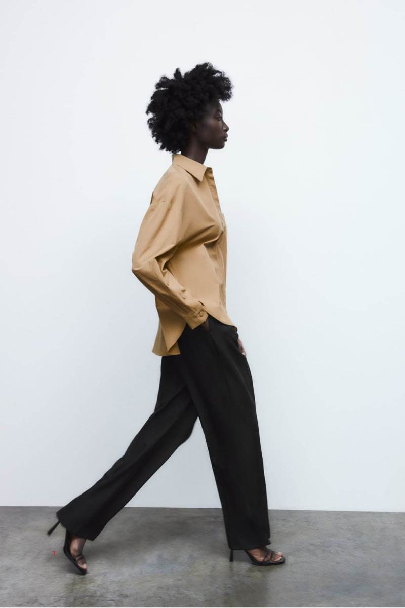 ZARA POPLIN WITH BUTTONED SLEEVES Skjorta Dam Bruna | TNIYE-7052