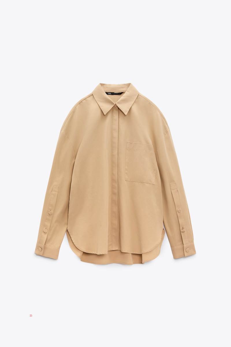ZARA POPLIN WITH BUTTONED SLEEVES Skjorta Dam Bruna | TNIYE-7052