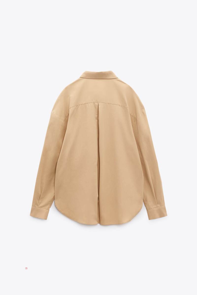 ZARA POPLIN WITH BUTTONED SLEEVES Skjorta Dam Bruna | TNIYE-7052