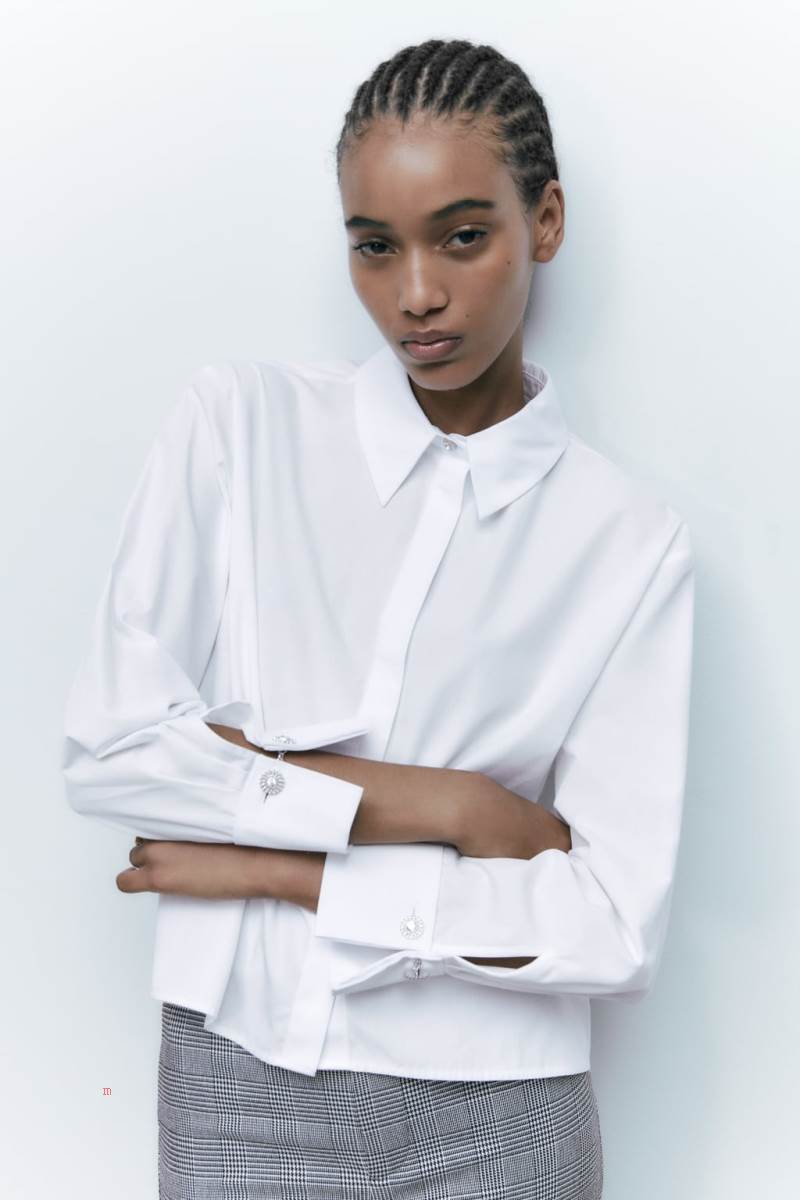 ZARA POPLIN WITH FRENCH CUFFS Skjorta Dam Vita | LEBWM-0632