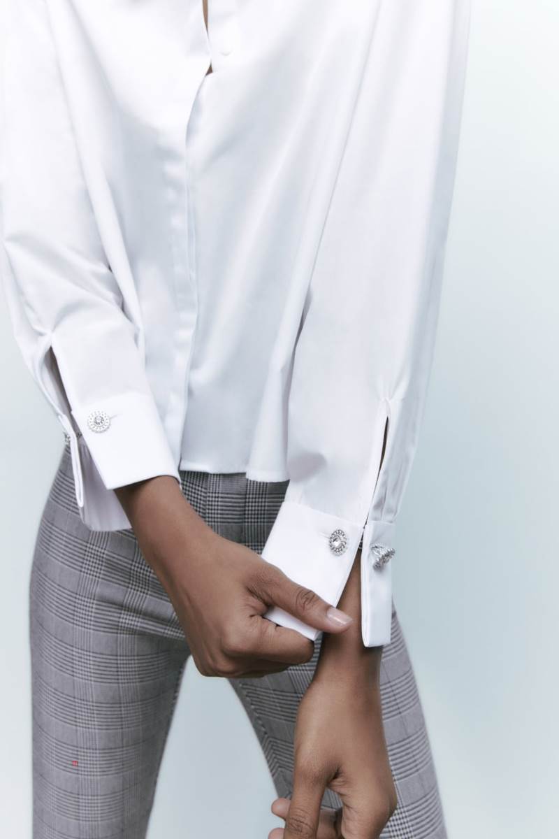 ZARA POPLIN WITH FRENCH CUFFS Skjorta Dam Vita | LEBWM-0632