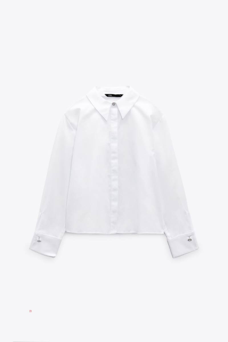 ZARA POPLIN WITH FRENCH CUFFS Skjorta Dam Vita | LEBWM-0632