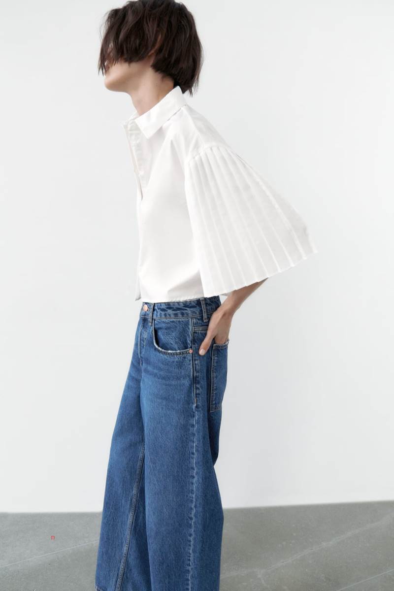 ZARA POPLIN WITH PLEATED SLEEVES Skjorta Dam Vita | TPXEH-3681