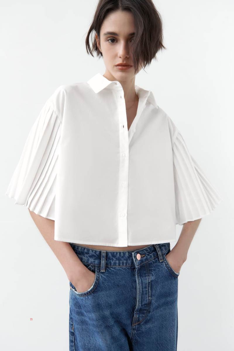 ZARA POPLIN WITH PLEATED SLEEVES Skjorta Dam Vita | TPXEH-3681