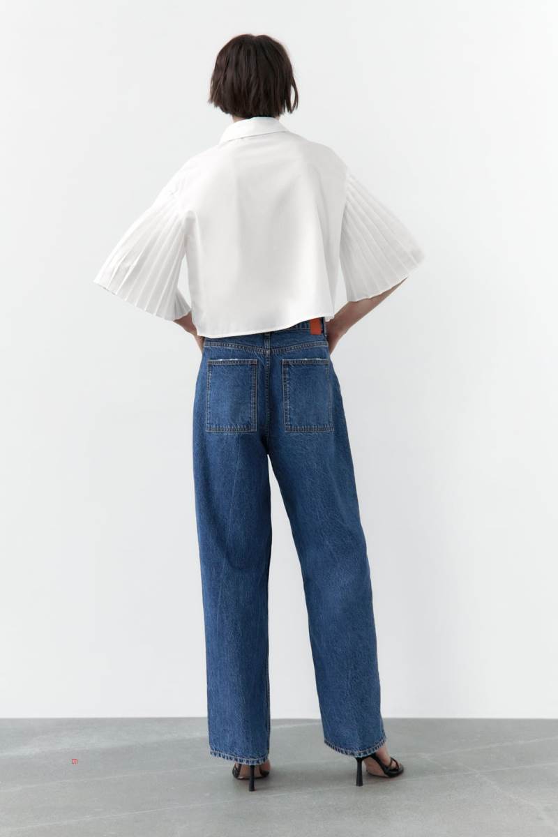 ZARA POPLIN WITH PLEATED SLEEVES Skjorta Dam Vita | TPXEH-3681