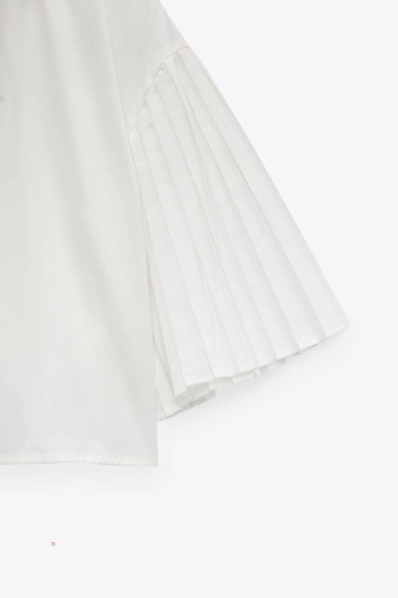 ZARA POPLIN WITH PLEATED SLEEVES Skjorta Dam Vita | TPXEH-3681