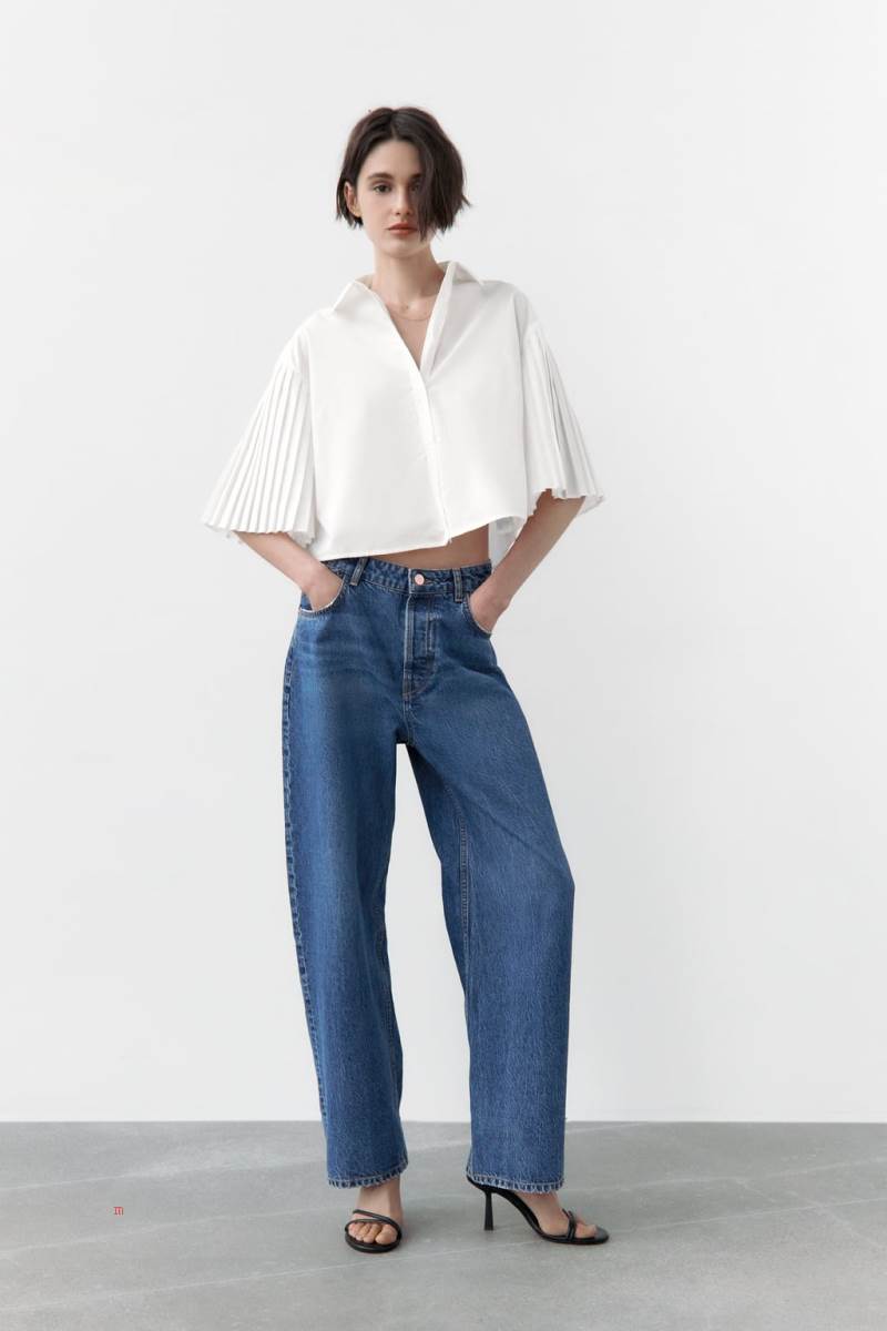 ZARA POPLIN WITH PLEATED SLEEVES Skjorta Dam Vita | TPXEH-3681