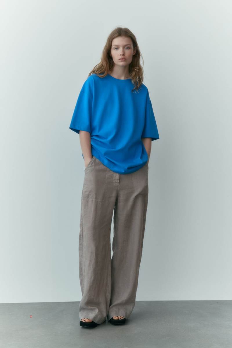 ZARA PREMIUM OVERSIZE T-shirt Dam Blå | HSKXN-2678