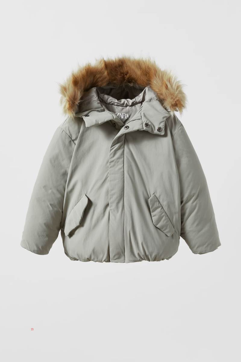 ZARA PREMIUM SHORT FEATHER WITH FAUX FUR Dunjackor Pojke Grå | UKSWE-2196