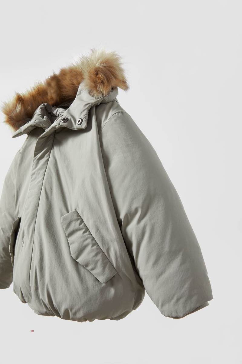 ZARA PREMIUM SHORT FEATHER WITH FAUX FUR Dunjackor Pojke Grå | UKSWE-2196