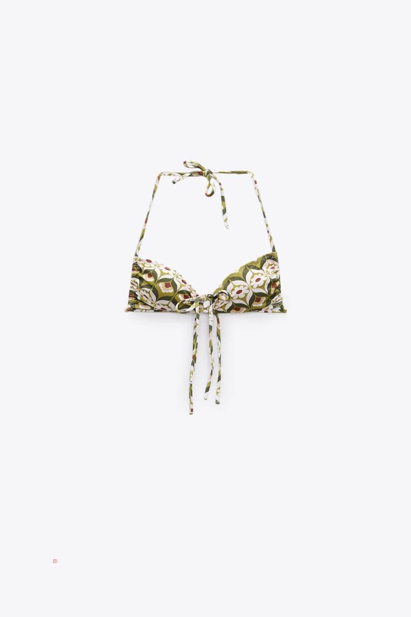 ZARA PRINTED BIKINI TOP Badkläder Dam Gröna | KGZWI-7408