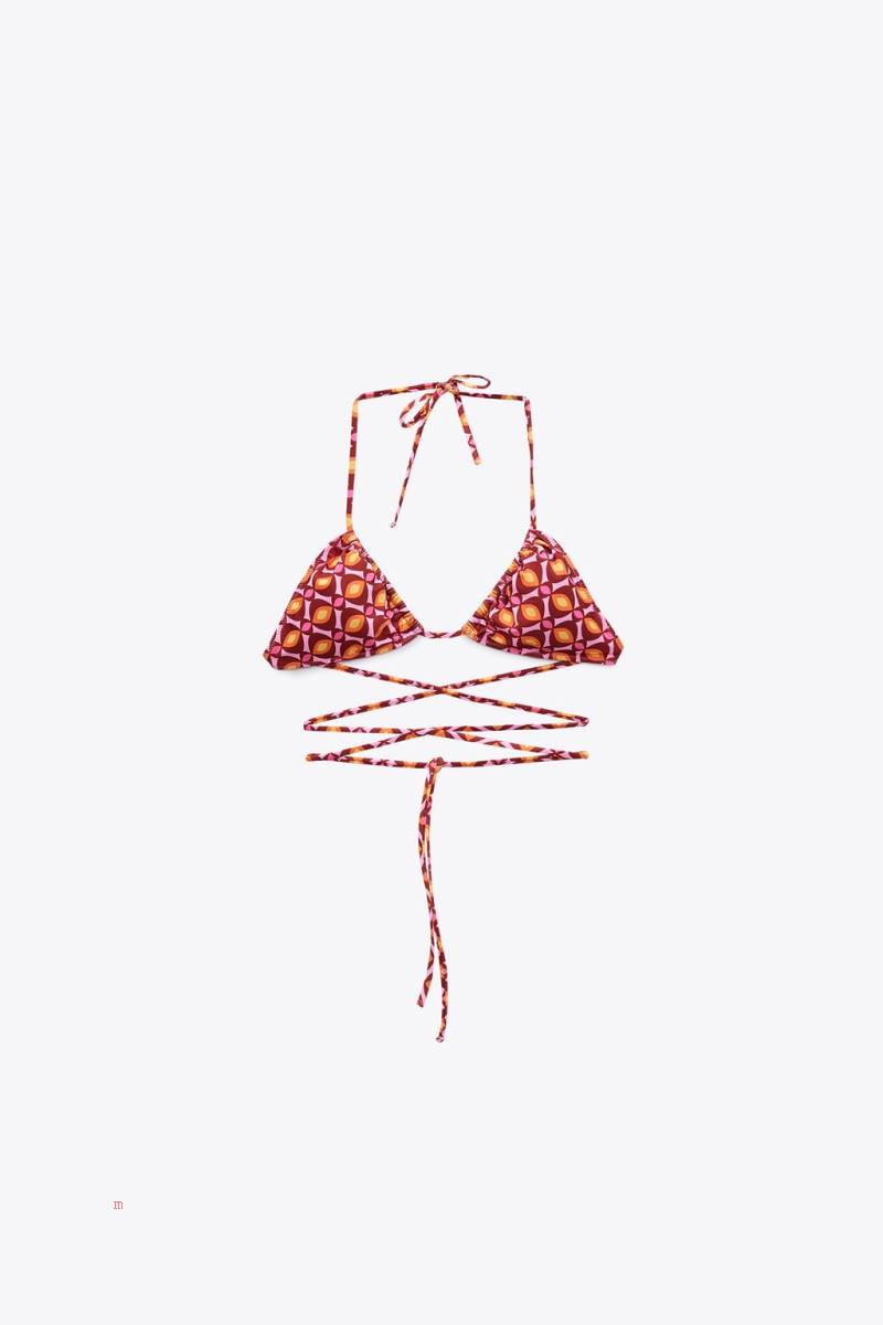 ZARA PRINTED BIKINI TOP Badkläder Dam Rosa | QRGKW-8973
