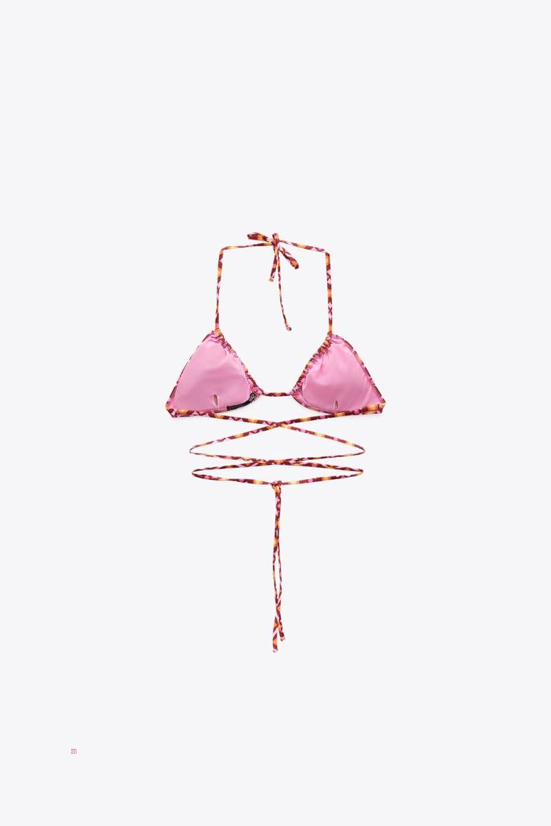 ZARA PRINTED BIKINI TOP Badkläder Dam Rosa | QRGKW-8973