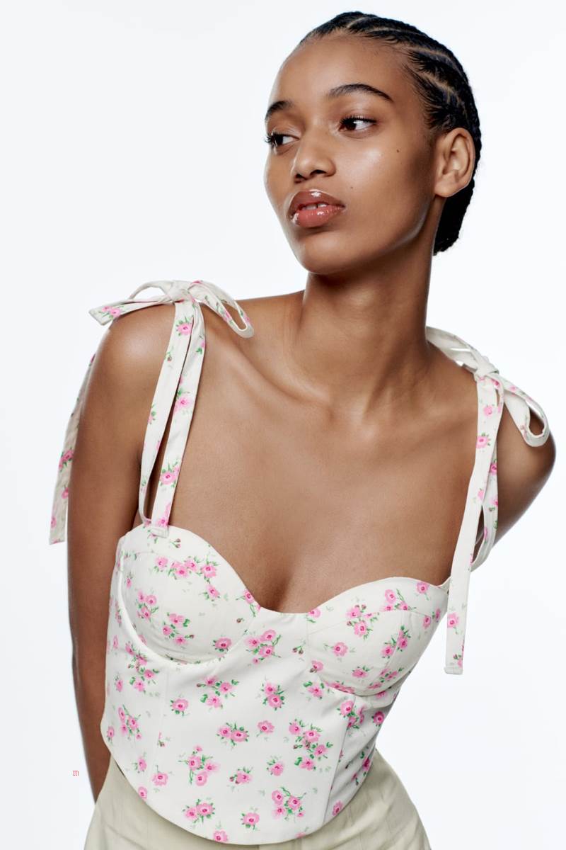 ZARA PRINTED CORSETRY-INSPIRED Crop Top Dam Rosa Vita | BHPOY-5827